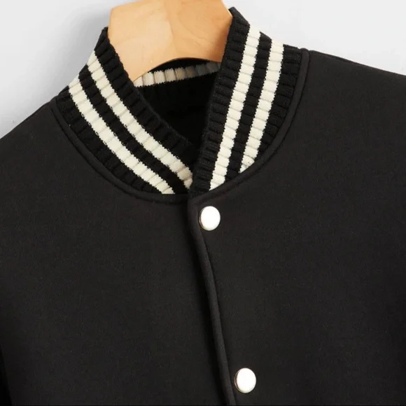 Striped Button Up Baseball Bomber Jacket from SHEIN - Picture 4 of 5